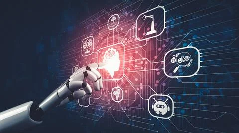 Future artificial intelligence and machine learning for AI droid robot or cyborg Stockillustratie