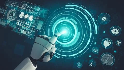 Future artificial intelligence and machine learning for AI droid robot or cyborg 스톡 일러스트