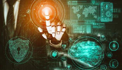 Future artificial intelligence and machine learning for AI droid robot or cyborg Stock-Illustration