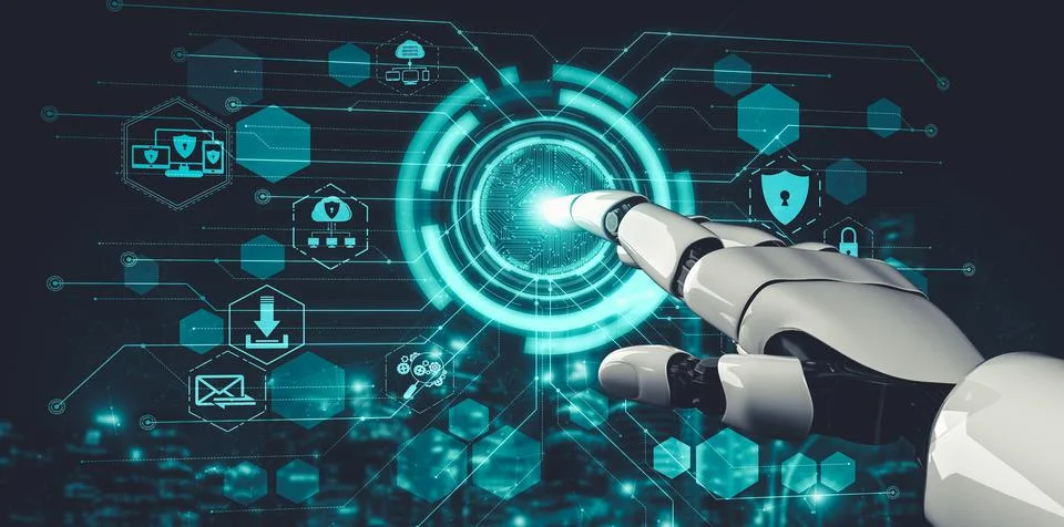 Future artificial intelligence and machine learning for AI droid robot or cyborg Stock-Illustration