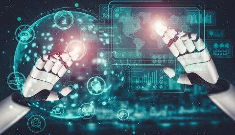 Future artificial intelligence and machine learning for AI droid robot or cyborg Illustrazione stock