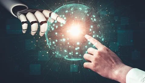 Future artificial intelligence and machine learning for AI droid robot or cyborg Stock Illustration