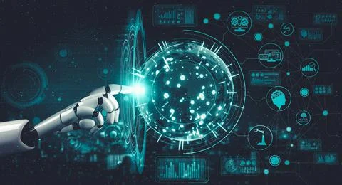 Future artificial intelligence and machine learning for AI droid robot or cyborg イラスト素材