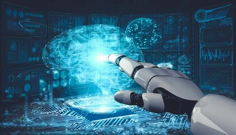 Future artificial intelligence and machine learning for AI droid robot or cyborg Stockillustratie