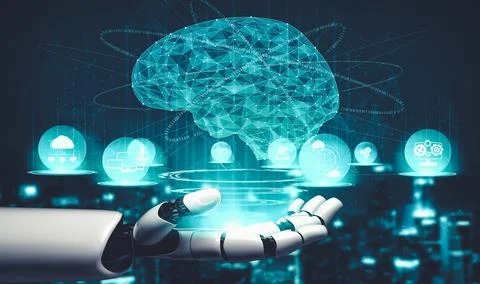 Future artificial intelligence and machine learning for AI droid robot or cyborg Stockillustratie