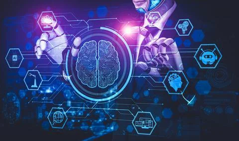 Future artificial intelligence and machine learning for AI droid robot or cyborg イラスト素材