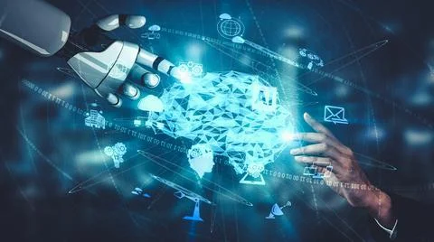 Future artificial intelligence and machine learning for AI droid robot or cyborg 库存插图