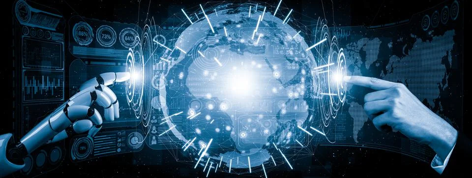 Future artificial intelligence and machine learning for AI droid robot or cyborg Stock Illustration