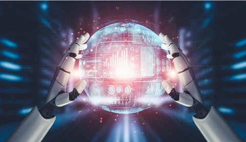 Future artificial intelligence and machine learning for AI droid robot or cyborg Stock Illustration