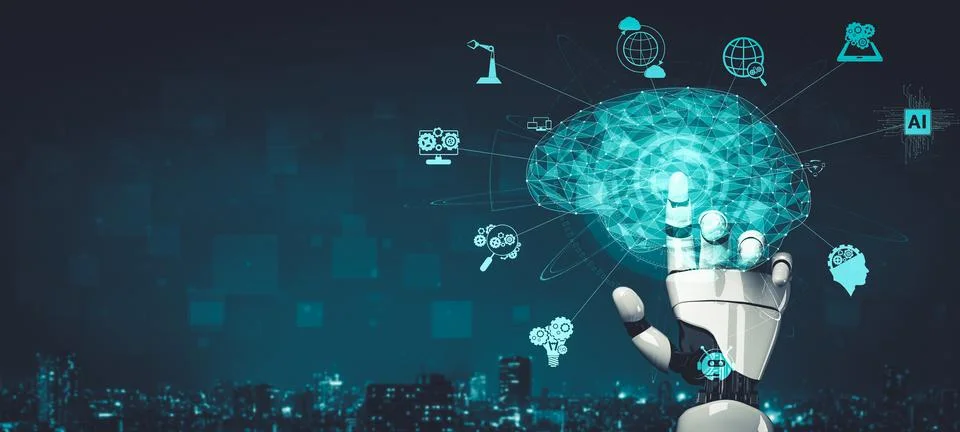 Future artificial intelligence and machine learning for AI droid robot or cyborg 스톡 일러스트