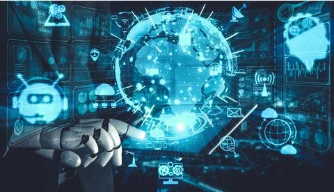 Future artificial intelligence and machine learning for AI droid robot or cyborg Stock Illustration