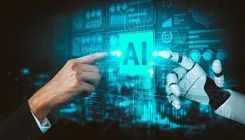 Future artificial intelligence and machine learning for AI droid robot or cyborg 스톡 일러스트