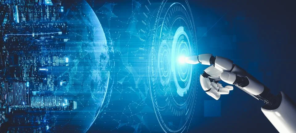 Future artificial intelligence and machine learning for AI droid robot or cyborg Stock Illustration