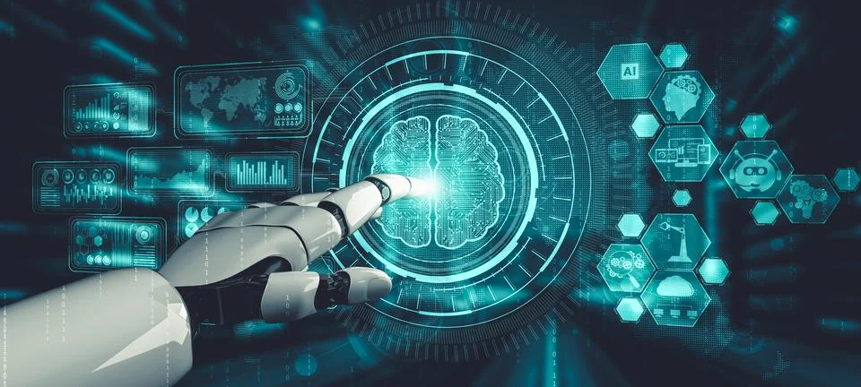 Future artificial intelligence and machine learning for AI droid robot or cyborg Stock Illustration