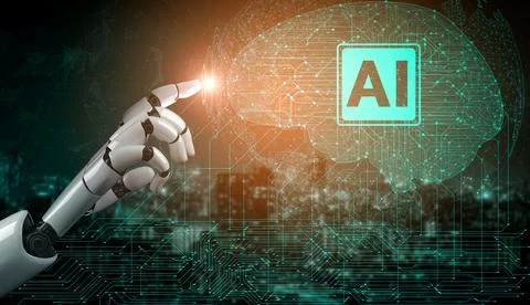 Future artificial intelligence and machine learning for AI droid robot or cyborg Stock Illustration