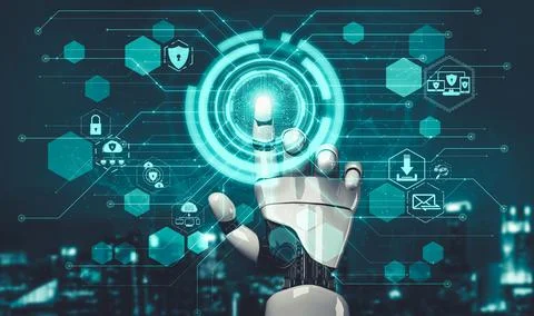 Future artificial intelligence and machine learning for AI droid robot or cyborg Stock Illustration