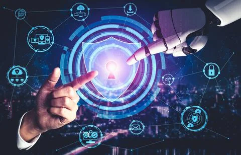 Future artificial intelligence and machine learning for AI droid robot or cyborg Stock Illustration