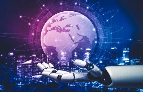 Future artificial intelligence and machine learning for AI droid robot or cyborg 스톡 일러스트