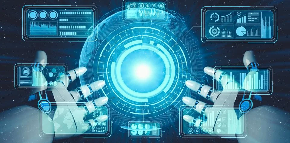 Future artificial intelligence and machine learning for AI droid robot or cyborg 스톡 일러스트