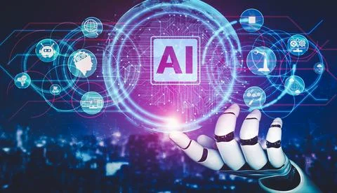 Future artificial intelligence and machine learning for AI droid robot or cyborg 스톡 일러스트