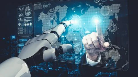 Future artificial intelligence and machine learning for AI droid robot or cyborg Illustrazione stock