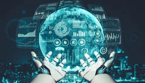 Future artificial intelligence and machine learning for AI droid robot or cyborg Illustrazione stock