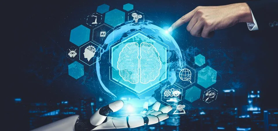 Future artificial intelligence and machine learning for AI droid robot or cyborg Stock Photos