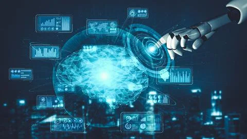 Future artificial intelligence and machine learning for AI droid robot or cyborg Foto stock