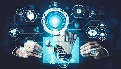 Future artificial intelligence and machine learning for AI droid robot or cyborg Foto stock