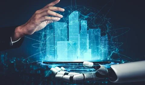 Future artificial intelligence and machine learning for AI droid robot or cyborg Foto stock