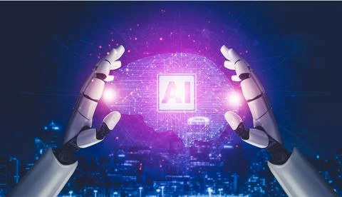 Future artificial intelligence and machine learning for AI droid robot or cyborg Stock Photos