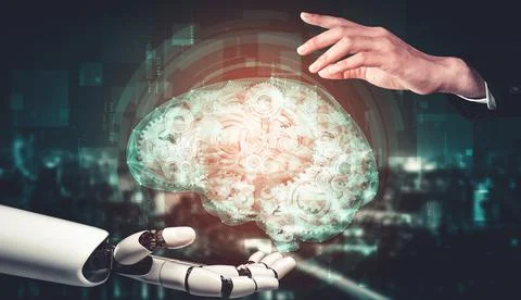 Future artificial intelligence and machine learning for AI droid robot or cyborg Foto stock