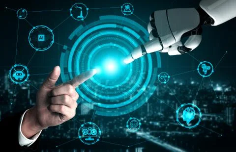 Future artificial intelligence robot and cyborg. Illustrazione stock