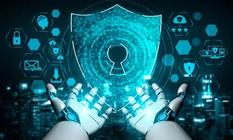 Future artificial intelligence robot and cyborg. Stock Illustration