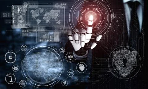 Future artificial intelligence robot and cyborg. Illustrazione stock