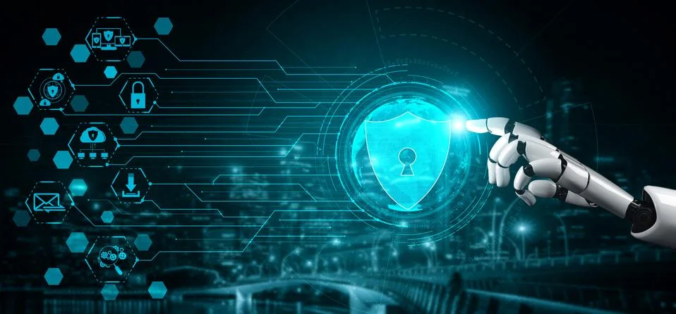 Future artificial intelligence robot and cyborg. Illustrazione stock