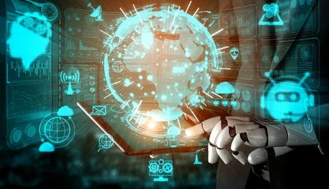 Future artificial intelligence robot and cyborg. Stock Illustration