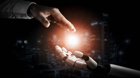 Future artificial intelligence robot and cyborg. 3D illustration. Illustrazione stock