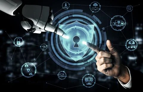 Future artificial intelligence robot and cyborg. 3D illustration. Illustrazione stock