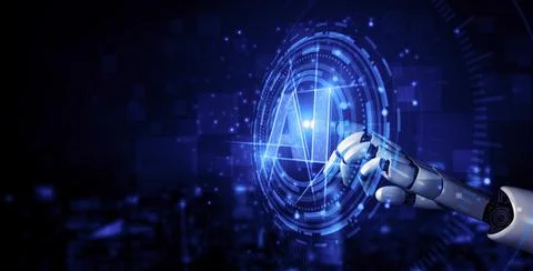 Future artificial intelligence robot and cyborg. 3D illustration. イラスト素材