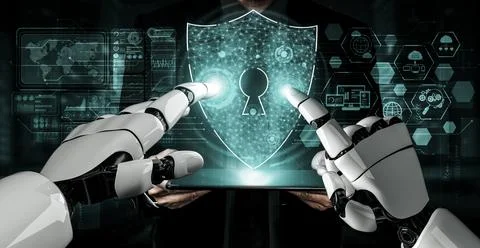 Future artificial intelligence robot and cyborg. 3D illustration. Stock-Illustration