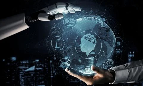Future artificial intelligence robot and cyborg. 3D illustration. Stock Illustration