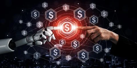 Future artificial intelligence robot and cyborg. 3D illustration. Illustrazione stock