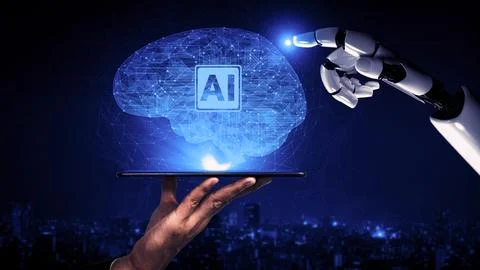 Future artificial intelligence robot and cyborg. 3D illustration. 스톡 일러스트