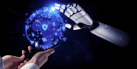 Future artificial intelligence robot and cyborg. 3D illustration. Stock-Illustration