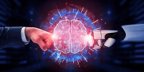 Future artificial intelligence robot and cyborg. 3D illustration. Stock Illustration