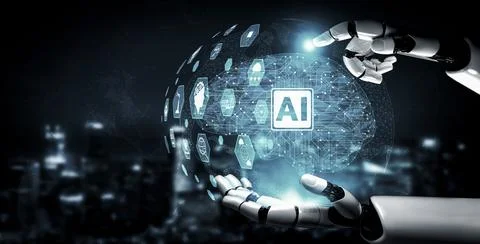 Future artificial intelligence robot and cyborg. 3D illustration. Stock Illustration