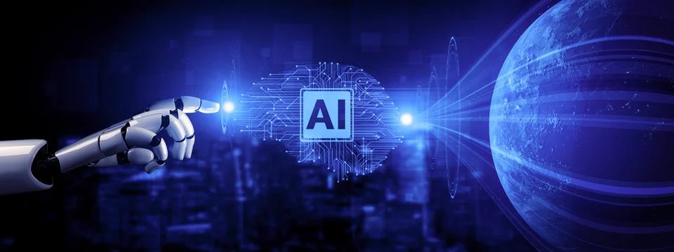 Future artificial intelligence robot and cyborg. 3D illustration. イラスト素材