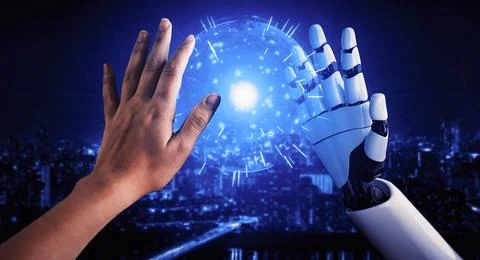 Future artificial intelligence robot and cyborg. 3D illustration. イラスト素材