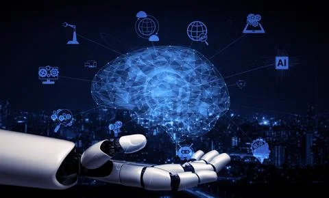 Future artificial intelligence robot and cyborg. 3D illustration. Stock Illustration